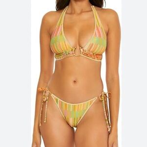 BECCA NWT Cabo Del Sol Bikini Set Medium Gold Yellow Pink Green